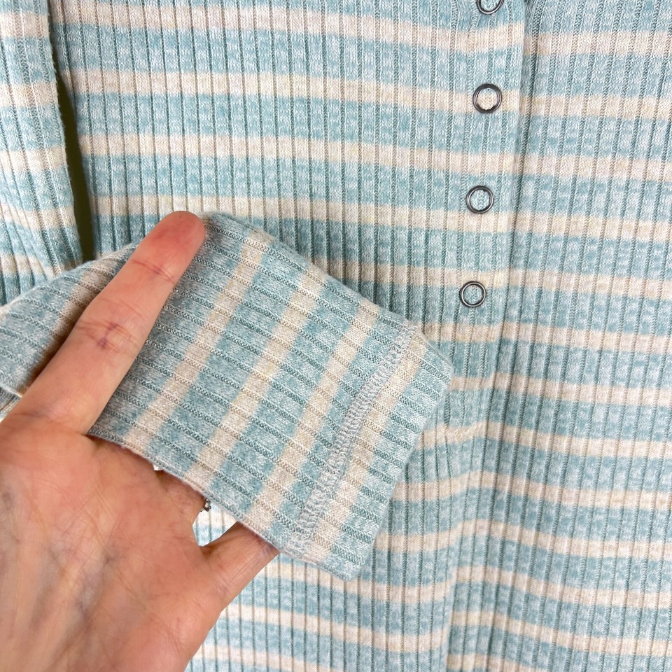 Aerie Blue Striped Ribbed Long Sleeve Henley Sleep One Piece Romper