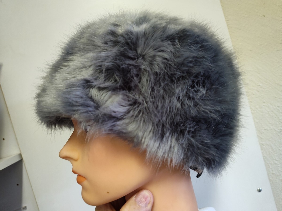 Russian Standard Vodka Faux Fur Ushanka Hat Gray Winter Promo Bar Merch MADE in UKRAINE Winter Silver Rabbit Fur Hat, Natural  main image 3