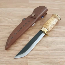 Wood Jewel Bearleuk Fixed Knife 5.75" Carbon Steel Blade Curly Birch Handle