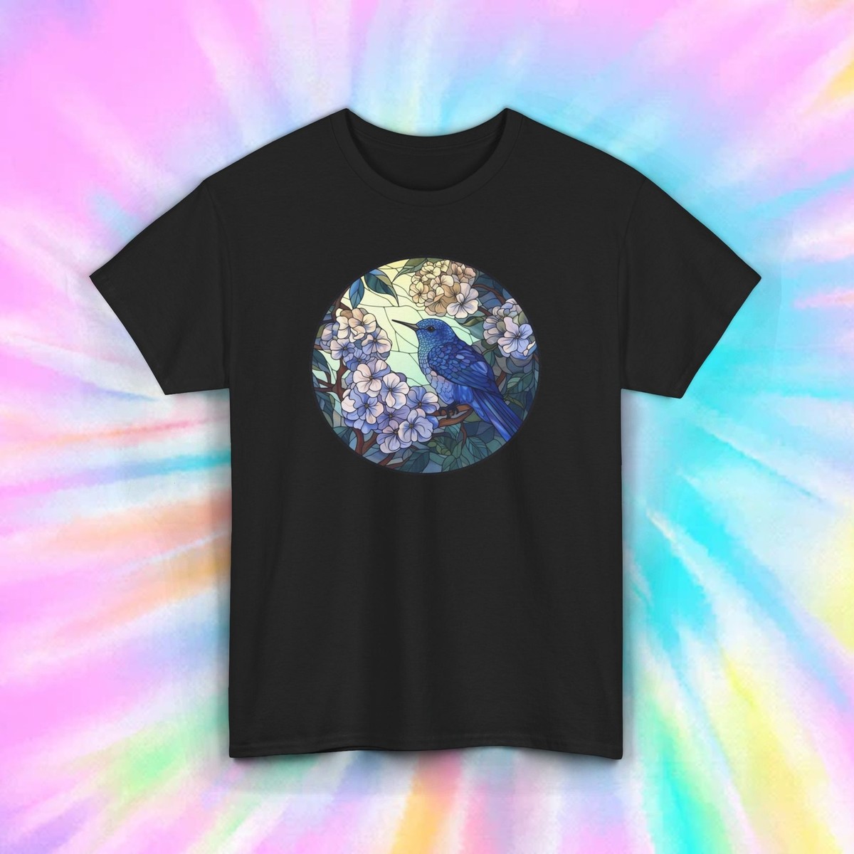 Blue Bird and Floral Nature Art Shirt Beautiful Bird Lover Flower