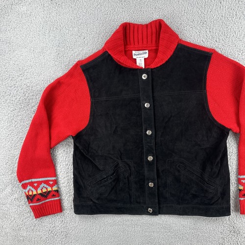 Pendleton Women’s XL Black Front Leather Body Wool Arms And Back - Picture 3 of 22
