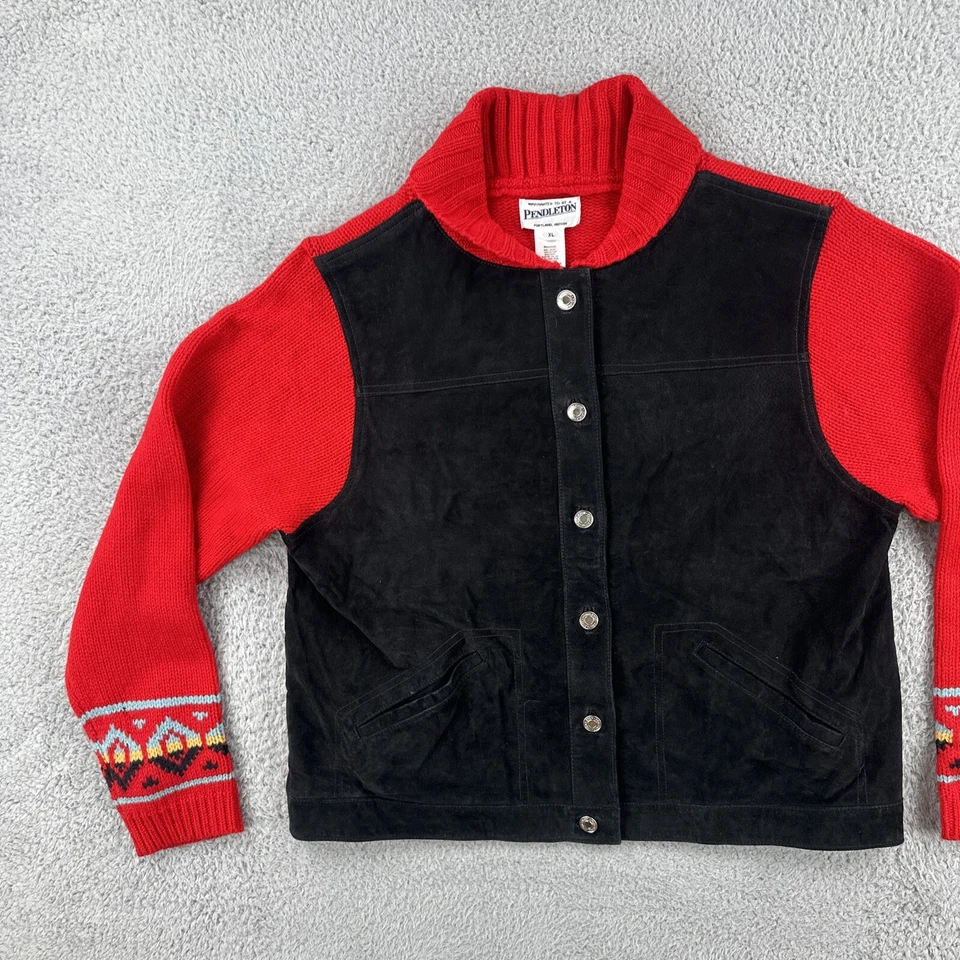 Pendleton Women’s XL Black Front Leather Body Wool Arms And Back - Image 3 of 4