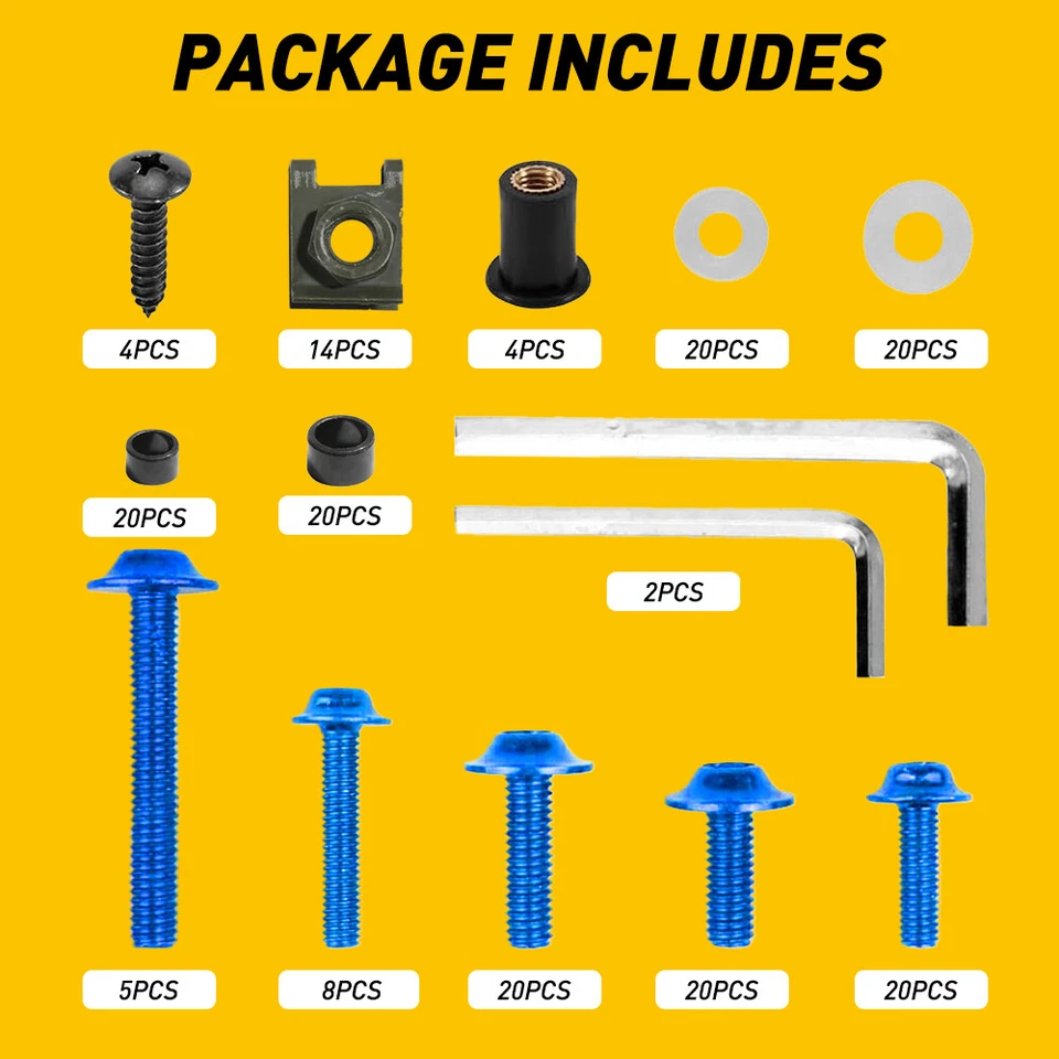 Kit de pernos de carenado CNC azul tornillos de carrocería tuerca para Suzuki Yamaha Honda Kawasaki Foto 3 de 4