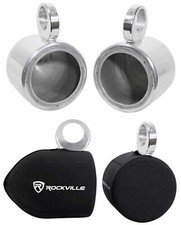 Pair Rockville MAC65S 6.5" Polished Aluminum Wakeboard Tower Speaker Pods Covers