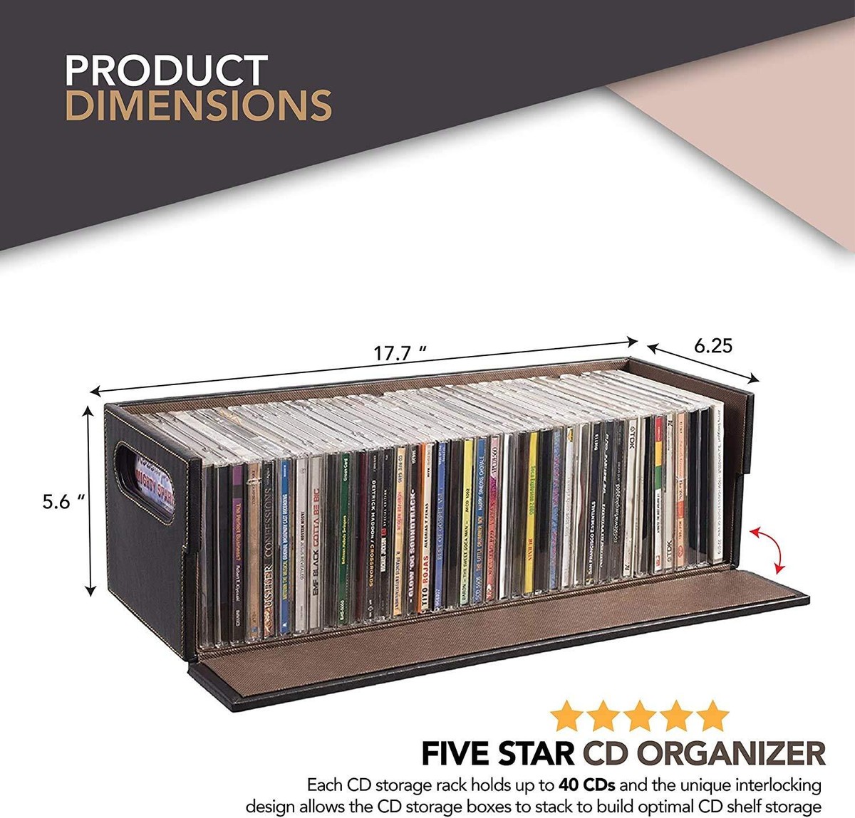 Stock Your Home CD Storage Box Holds 40 CDs Faux Leather Brown | eBay