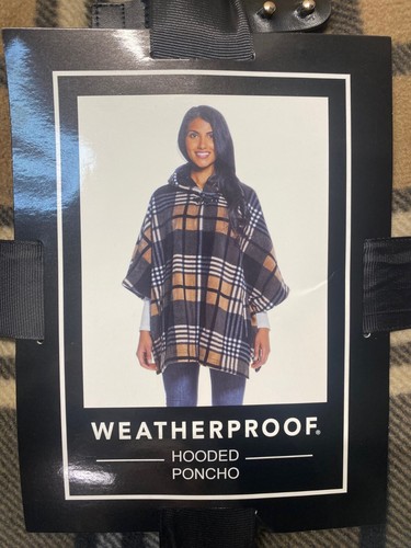Weatherproof Women's Fleece Hooded Poncho with Pockets One Size Tan/Black Plaid - Picture 5 of 8
