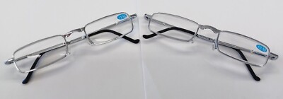 2 pair + 3.50 Diopter Reading Glasses foldable New metal silver, near vision 