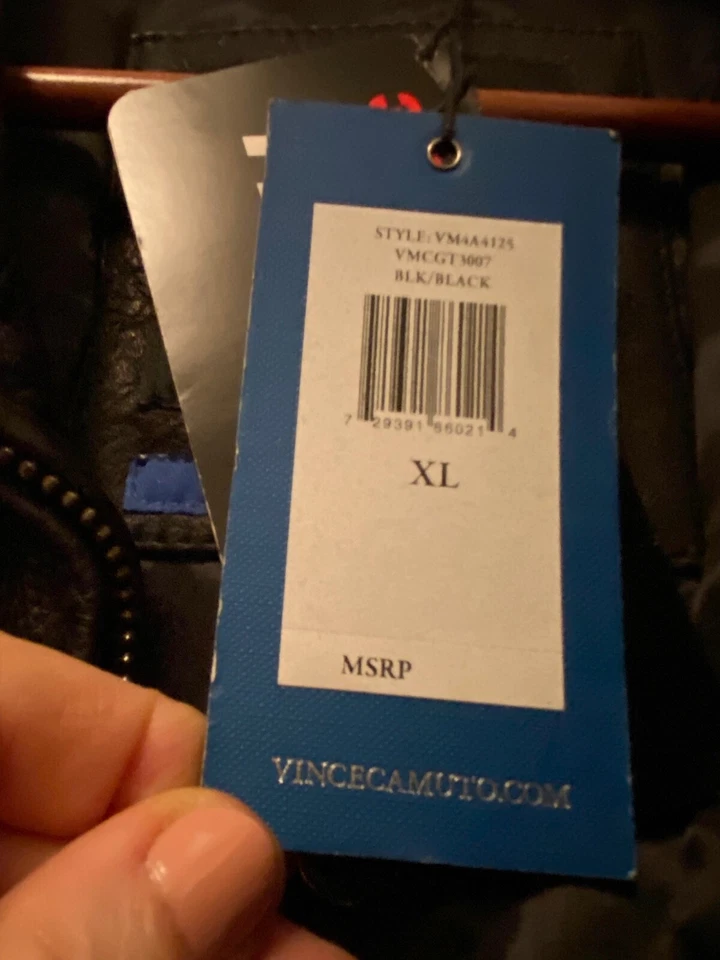 Chaqueta de cuero marrón oscuro Vince Camuto XL para hombre nueva con etiquetas con forro aislante Foto 3 de 4