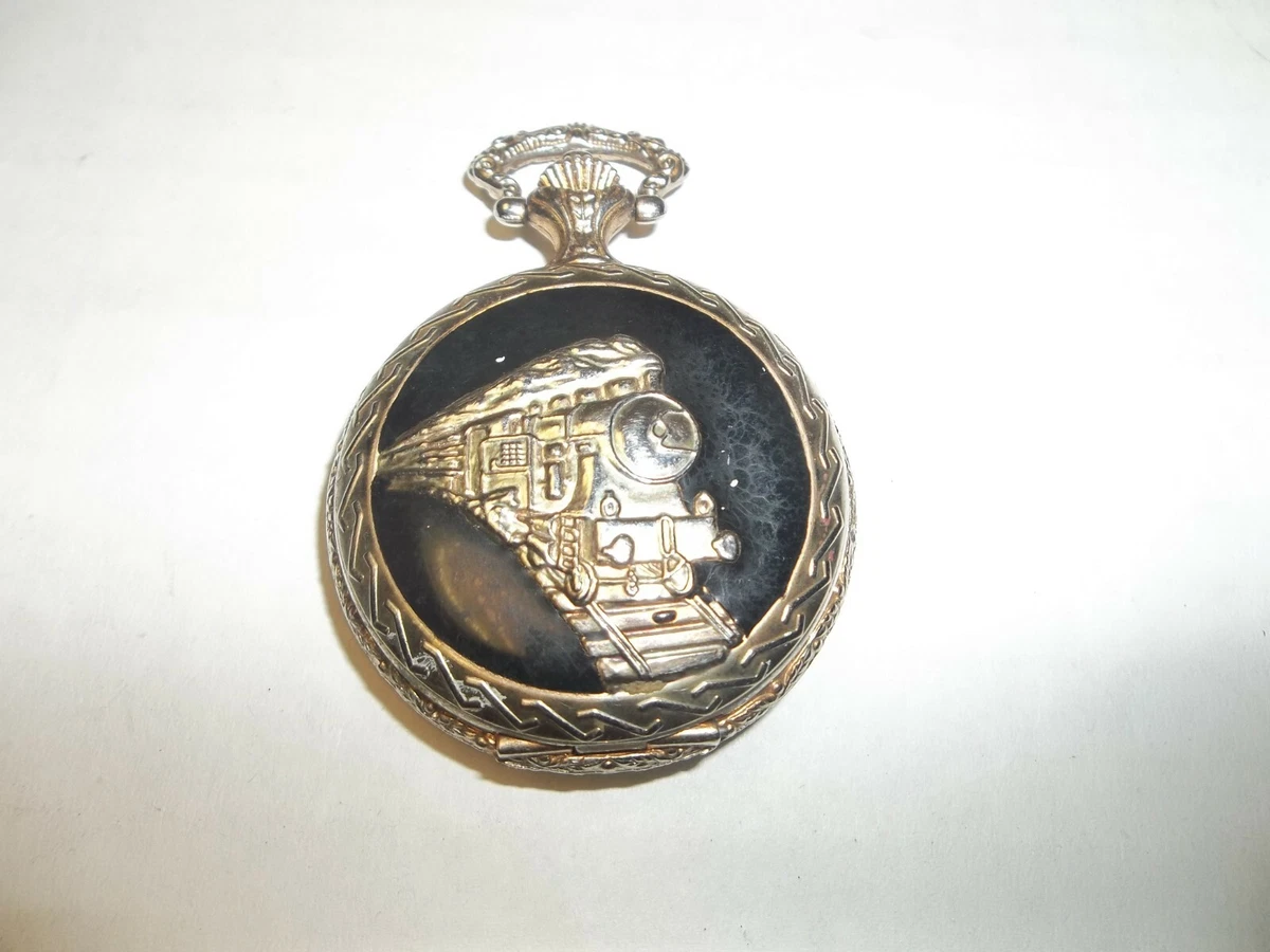 Vintage Riviera Pocket Watch Gold Tone w Locomotive Train Engine