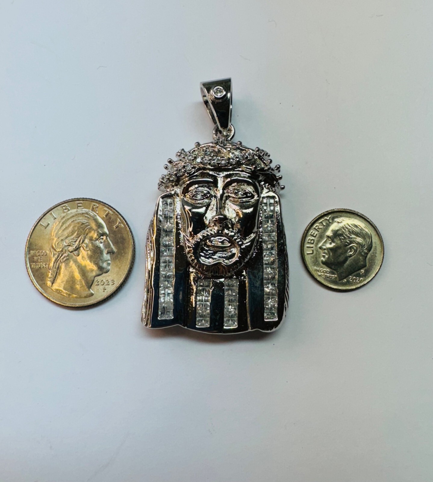 Sterling Silver 925 Jesus Face Pendant w/ Cubic Zirconia Accents ...