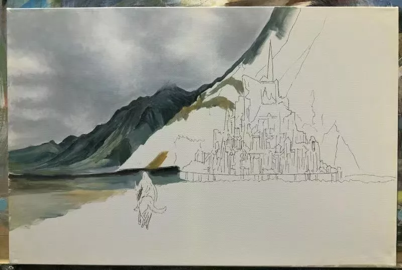 Gandalf arriving at Minas Tirith Gondor 2 - Handmade oil painting on canvas  on demand