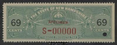 nh tobacco tax NEW HAMPSHIRE Tobacco Revenue NH T31S red SPECIMEN ovpt., security punch,  VF s/e