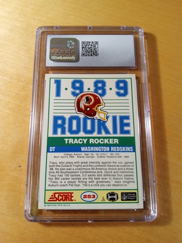 1989 Score #253 TRACY ROCKER CGC 10 #C Washington Redskins ROOKIE Football Card. - Picture 2 of 2