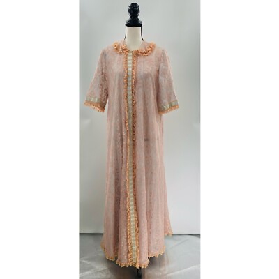 Odette Barsa For Lord Taylor Vintage 60s Pink Lined Lace Robe