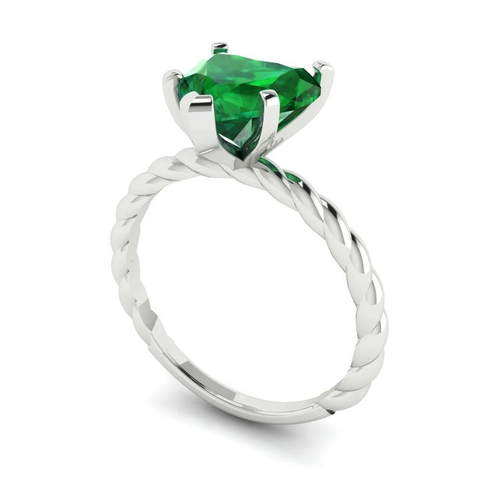 2 cttw Solitaire Simulated Emerald Engagement Ring - 14K Solid Gold (White Gold) - Image 2 of 4