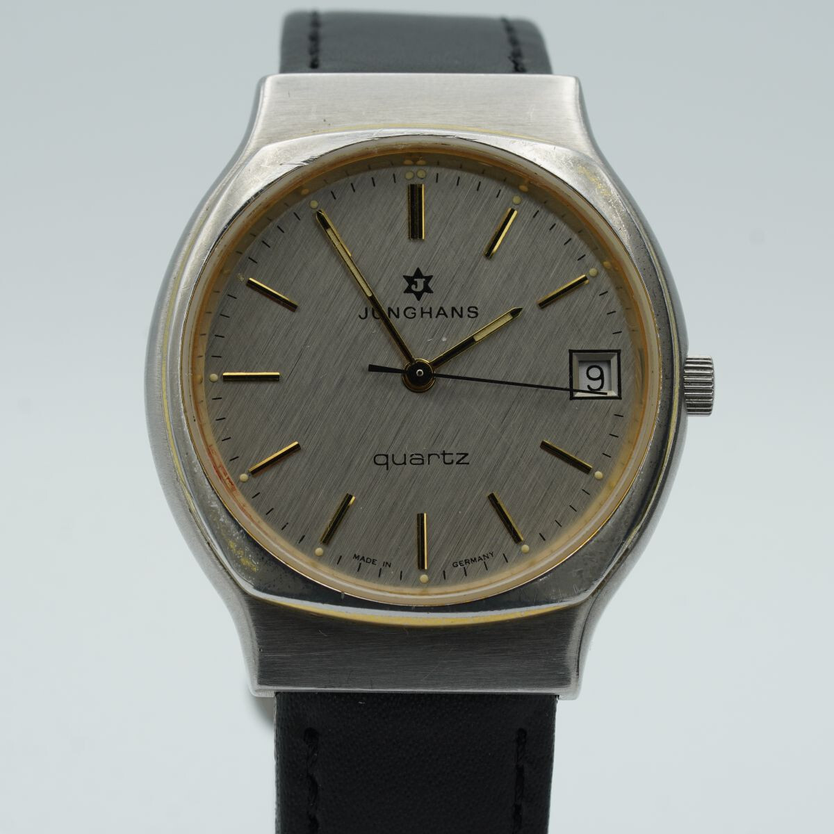 JUNGHANS ATELIER HERREN UHR 34MM STAHL VINTAGE RAR LEDER