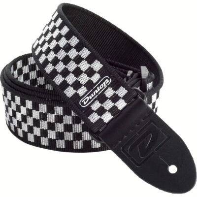 Dunlop D38-31BK Black and White Checkered Guitar Strap with Leather Ends
