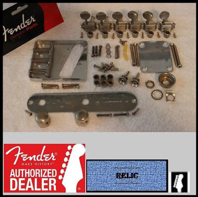Fender Telecaster Vintage Aged Relic Chrome Body Hardware Set 3-Saddle w/ Tuners