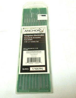 TUNGSTEN ELECTRODES 1/16'' X 7'' GREEN TIP GROUND AND ANNEALED 10 PACK MVF53