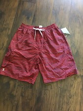 TYR Men's Micro Stripe Challenger Swim Short Crimson Built In Boxer Liner XXL D7