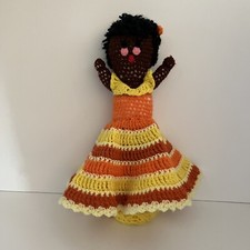 Handmade Vintage Caucasian Crocheted Doll Reversible To African American Doll 