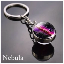 NEBULA PLANETS Globe Glass Metal Keychain Key chain Round cosplay collectible
