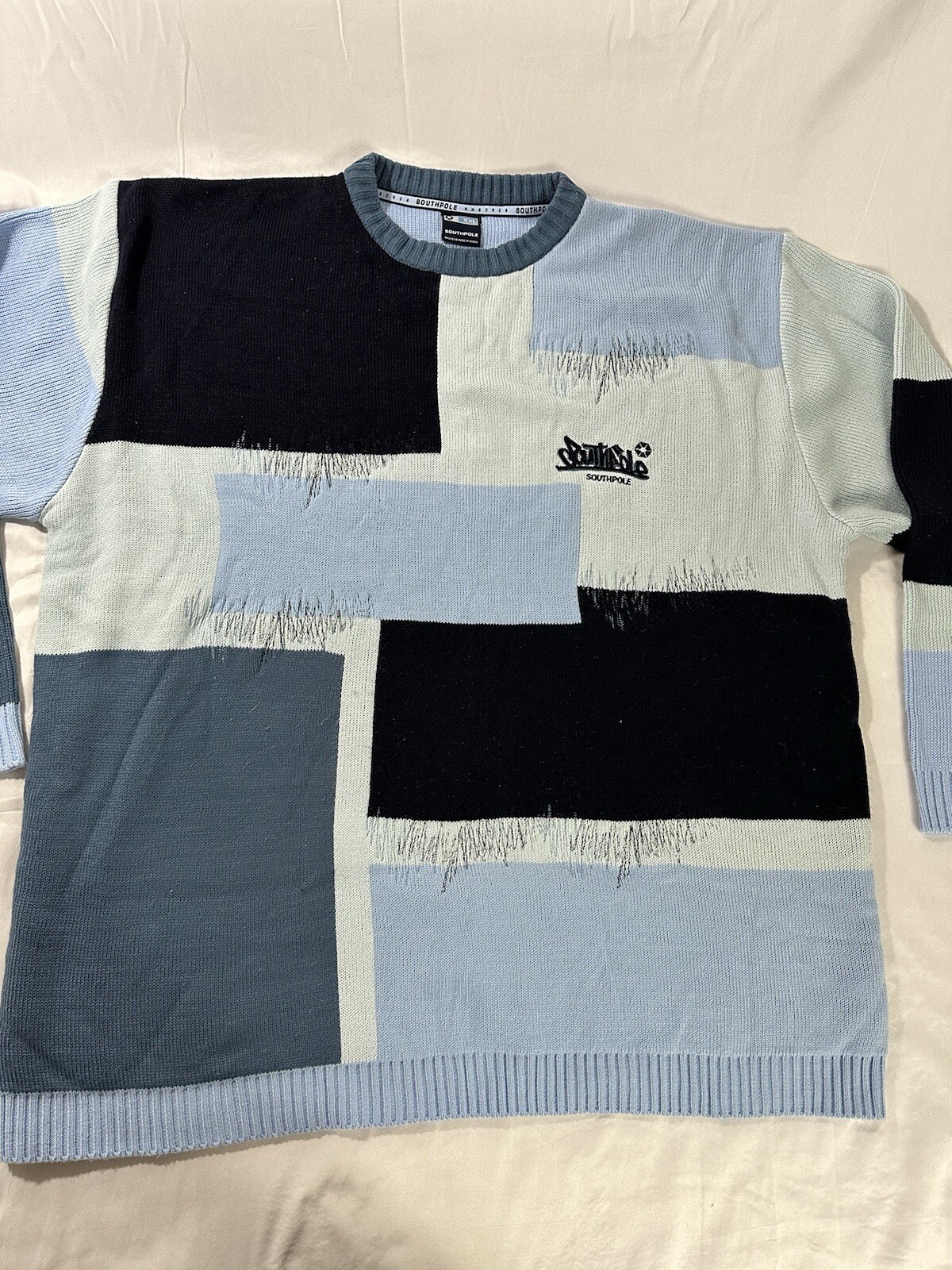 Vintage Southpole Blue Patchwork Pullover Sashiko… - image 12