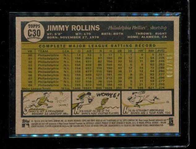 2010 TOPPS HERITAGE Holochrome Baseball Card C30 JIMMY ROLLINS Phillies LE - Image 2 of 2