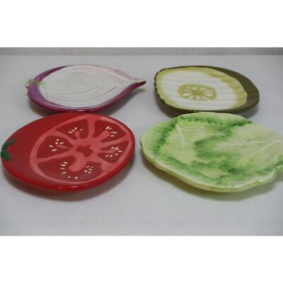 Boston Warehouse Veggies Plates Pickle Red Onion Lettuce Tomato Porcelain Decor