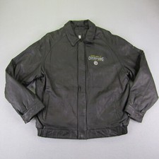 Vintage Pittsburgh Steelers Jacket Mens XL Black Leather Super Bowl NFL Coat 