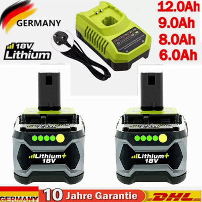 2X Original 18V 9Ah 12Ah Akku /Ladegerät für RYOBI One Plus Lithium RB18L50 P108