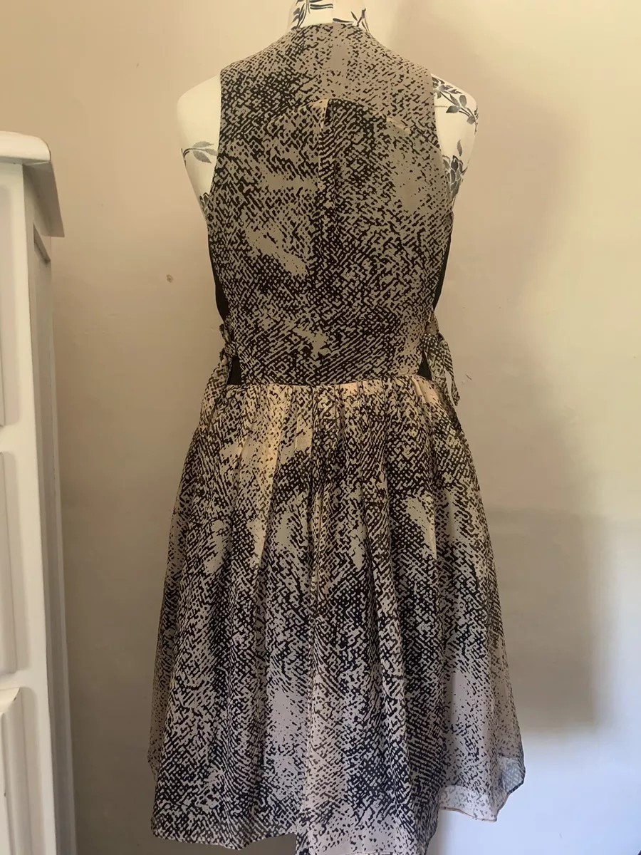Whistles Brown Snake Print Skater Dress Silk Zip Size 6