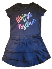 Girls Active Skirt Layered Built In Shorts  Positive Rainbow Shirt Black 10/12