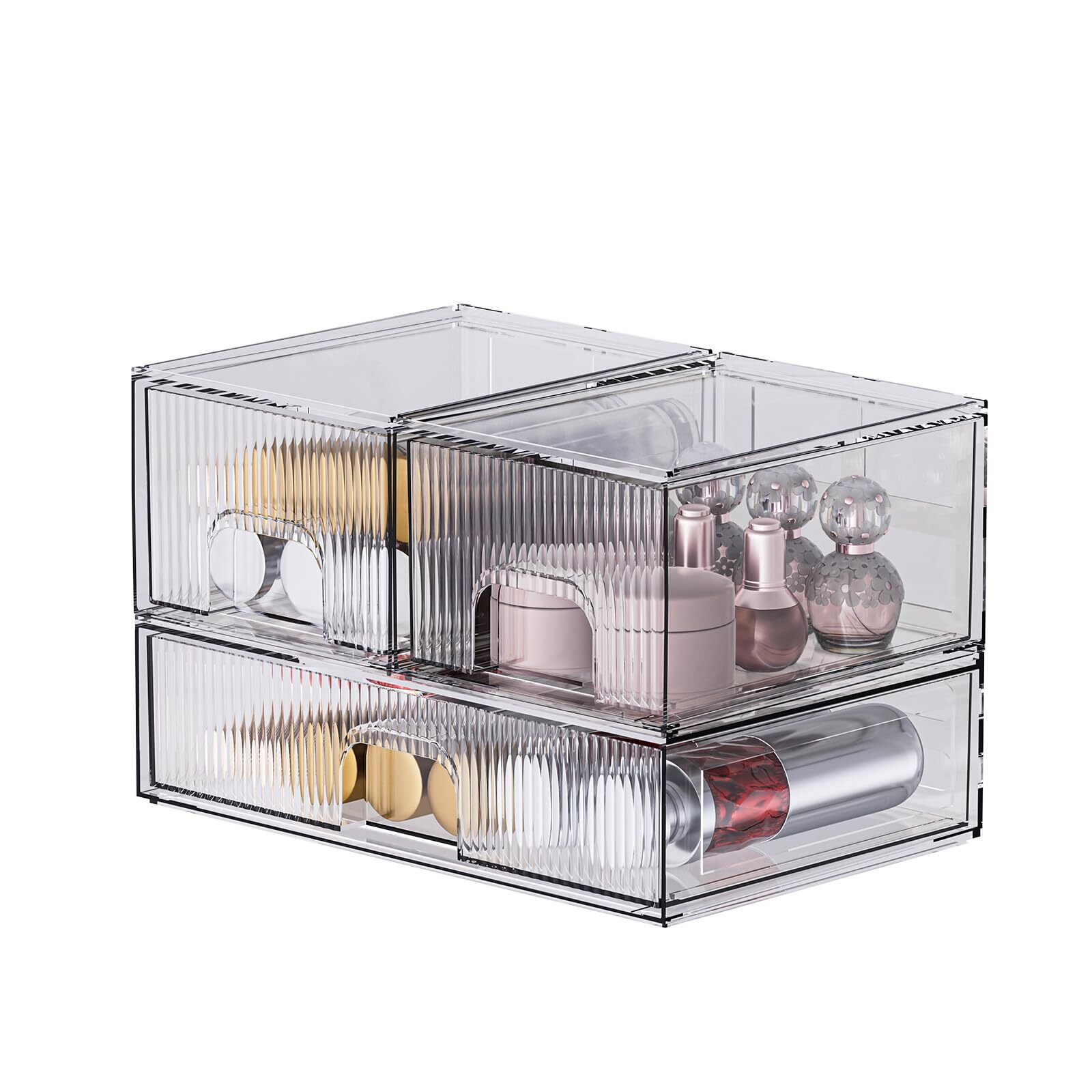 3 Pack Clear Stackable Cosmetic Organizer with Acrylic Drawers for Cosmetics ...