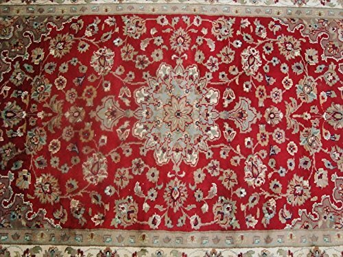Area Rug Exclusive Red Floral Lovely Rare Wool Silk Hand Knotted Carpet (6 x 4)' - Picture 3 of 9