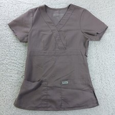 Greys Anatomy Scrub Top Womens 2XS Gray Splice V-Neck Medical