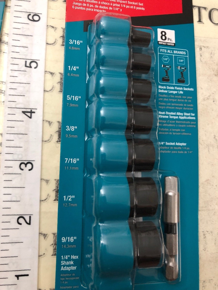 new Makita Impact Xps 1/4” Socket Set SAE 6 Point Drive Total 8 Pc