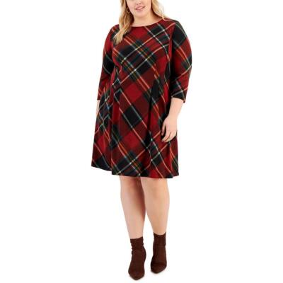 Connected Apparel Womens Knit Plaid Work Shift Dress Plus BHFO 6503