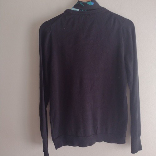 J. Crew Black Floral Bow Sweater M Cotton Fitted Pullover Top - Picture 8 of 10