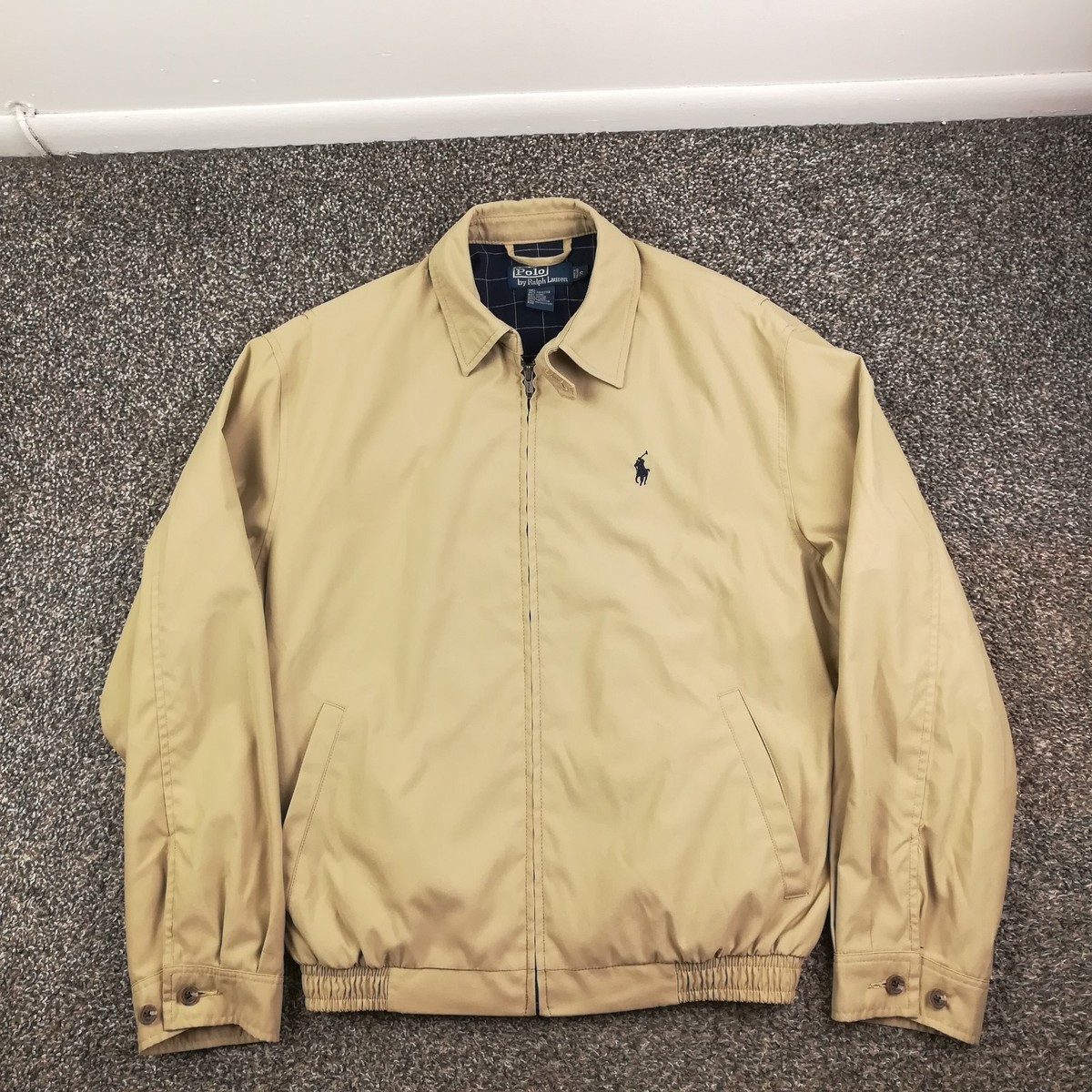 Vintage Polo Ralph Lauren Jacket Harrington Full Zip Beige Mens