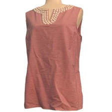 Talbots Red & White Beaded Sleeveless Blouse, Women's Size 8