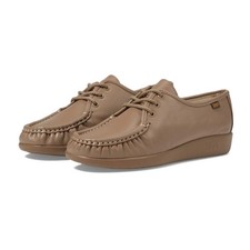 SAS Siesta Comfort Tie Mocha Leather Moccasin Walking Shoes Womens 6.5 Slim