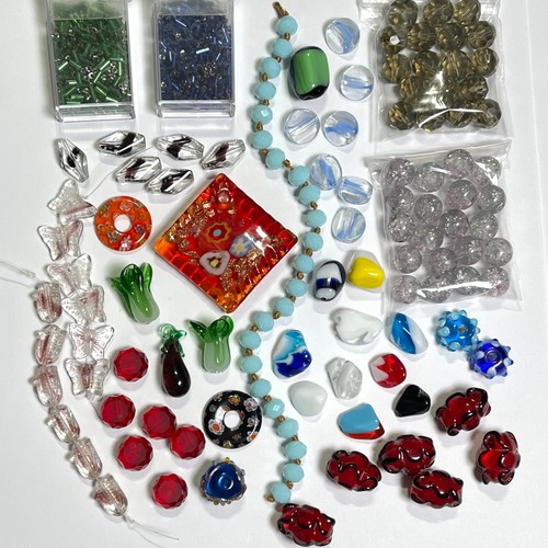 VTG - Now Lot Colorful Beads Glass Variety Lampwork Molded Millefiori Nugget Mix