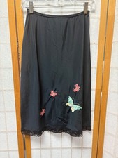 Vintage Black Half Slip With Embroidered Butterflies - Petite