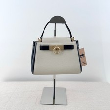 Parisa Wang Madison Colroblock Leather Top Handle Satchel Bag Cream Black