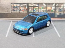 😎👍 CUSTOM Hot Wheels '92 Honda Civic EG New Blue Paint Real Riders