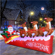 10FT Christmas Inflatables Santa Claus on Sleigh 2025 NEW LED Outdoor Decoration