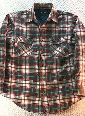 Bud Berma Plaid Flannel Shirt Jacket - Men Medium - Multi Color Quilt Lined VTG 