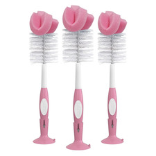 Pink Reusable Baby Bottle Cleaning Brush Set with Suction Cup - 3 Pack