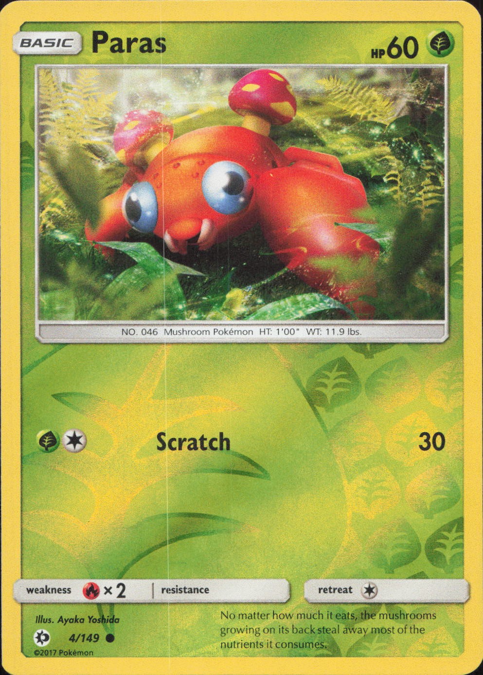 Paras 4/149 COMMON REVERSE HOLO SM Base Set Pokemon Moderately Played